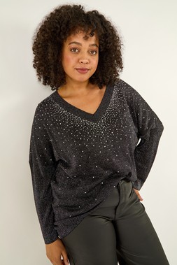 Roman Curve Black Hotfix Knit Top