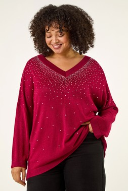 Roman Curve Red Hotfix Knit Top