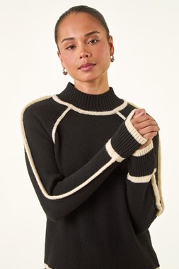 Roman Petite Black Contrast Ribbed Knit Jumper