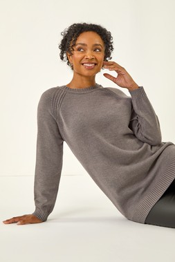 Roman Petite Grey Longline Knit Jumper