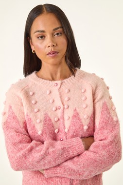 Roman Petite Pink Bobble Buttoned Knit Cardigan