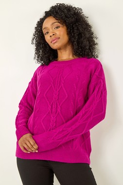 Magenta Petite Cable Knit Jumper