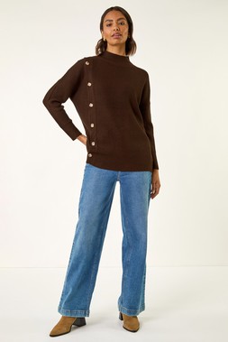 Roman Chocolate Side Buttoned Knit Jumper