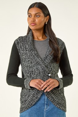 Roman Charcoal Textured Knit Wrap Cardigan