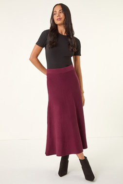Roman Petite Wine Metallic Knit Midi Skirt