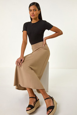 Roman Camel A-Line Pull On Stretch Skirt