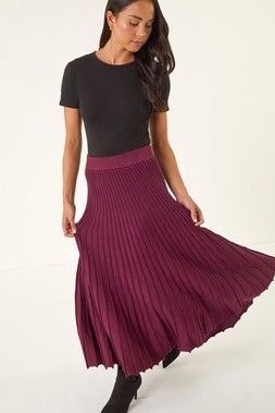 Roman Petite Wine Metallic Knit Midi Skirt