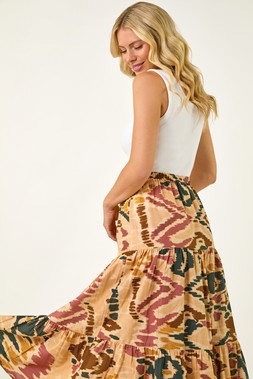 Roman Petite Multi Abstract Tiered Midi Skirt