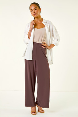 Roman Petite Chocolate Wide Leg Stretch Trouser