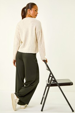 Roman Petite Khaki Wide Leg Ponte Stretch Trouser