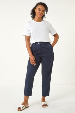Roman Petite Navy Tapered Stretch Trousers