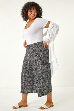 Roman Curve Black Abstract Print Culottes