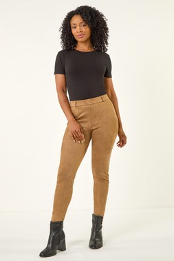 Roman Tan Petite Faux Suede Stretch Jeggings