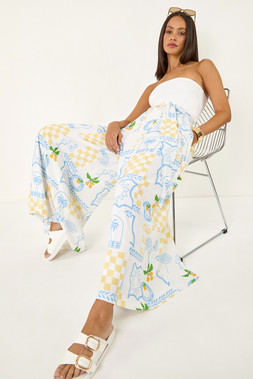 Roman Dusk White Citrus Wide Leg Trouser