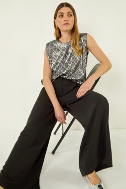 Roman Black DON'T MAKE LIVE Pleated Wide Leg Trousers