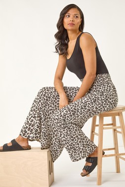 Roman Animal Print Wide Leg Trousers