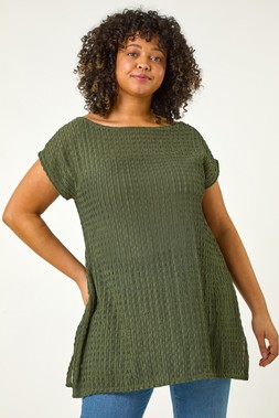Roman Curve Khaki Textured Short Sleeve T-Shirt
