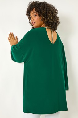 Roman Forest Green Curve Diamante Trim Stretch Top