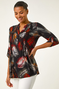 Roman Palm Print Pintuck Shirt