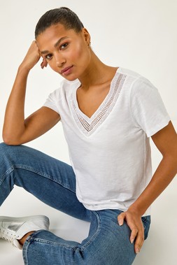 Roman Sequin Trim V-Neck Stretch Top