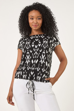 Roman Petite Aztec Stretch Drawstring Top