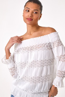 Roman Cream Lace Insert Bardot Top