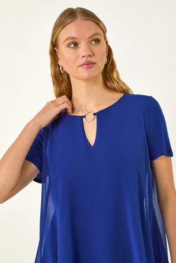 Roman Royal Blue Ring Front Chiffon Overlay Top