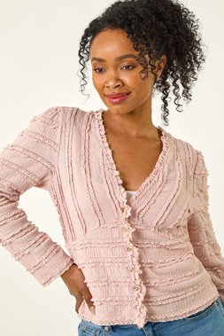 Roman Petite Light Pink Ruffle Stretch Top