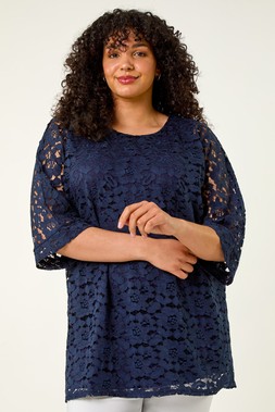 Roman Curve Navy Lace Front Stretch Top