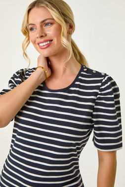 Roman Petite Navy Stripe Ruched Top