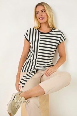 Roman Petite Black Block Striped Tie Side Top