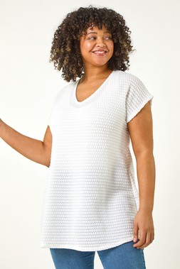 Roman Curve Ivory Crochet V-Neck Stretch Top