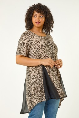 Roman Curve Natural Animal Print Mesh T-Shirt