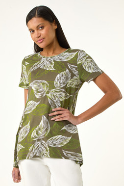 Roman Leaf Print Stretch Top