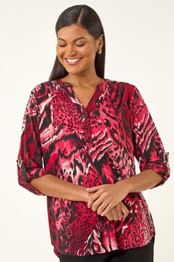 Red Animal Puff Print Stretch Shirt