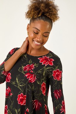 Roman Red Floral Puff Print Tunic Top