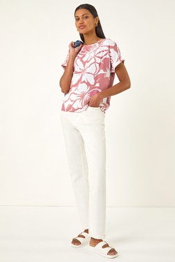 Roman Floral Print Jersey Back Top