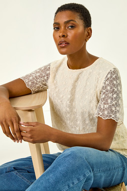 Roman Floral Lace Overlay T-Shirt