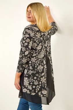 Black Curve Floral High Low Top