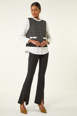 Roman Black Boucle Frill Mock Shirt Top