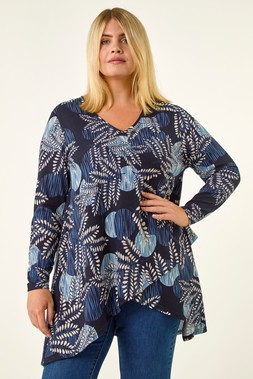 Curve Floral Print V-Neck Top
