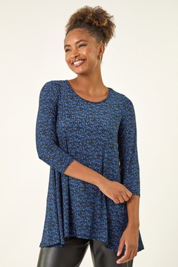 Roman Blue Spot Print Tunic Stretch Top