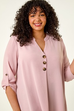 Roman Curve Rose Textured Buttoned Tunic Top