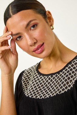 Roman Black Mono Crochet Neck Top