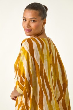 Roman Abstract Print Buttoned Tunic Top