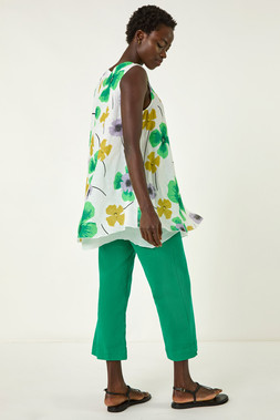 Roman Green Abstract Print Overlay Top