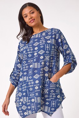 Roman Navy Longline Print Tunic