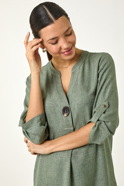 Roman Longline V-Neck Button Tunic Top