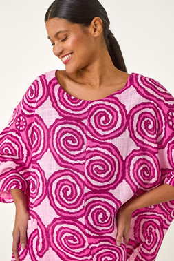 Roman Pink Spiral Print Asymmetric Tunic Top
