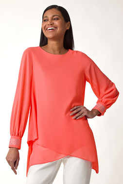 Coral Hotfix Detail Asymmetric Hem Top